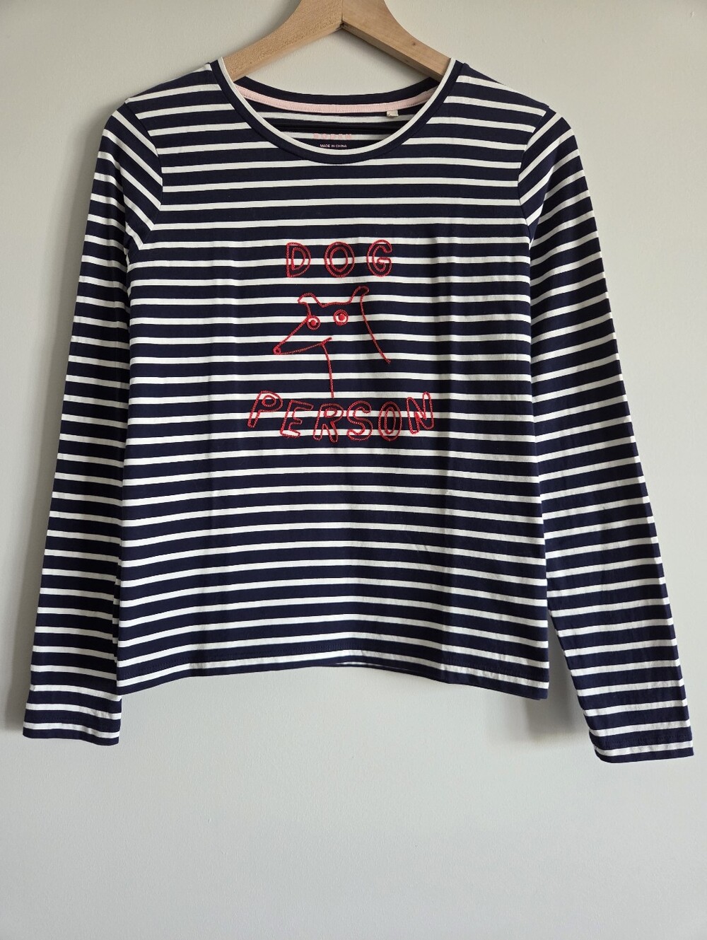 Boden Embroidered Dog Person Long Sleeve Regular T Shirt Womens Size Medium